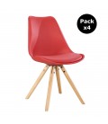 PACK X4 SCANDINAVIAN RED CHAIR WITH WOOD LEGS